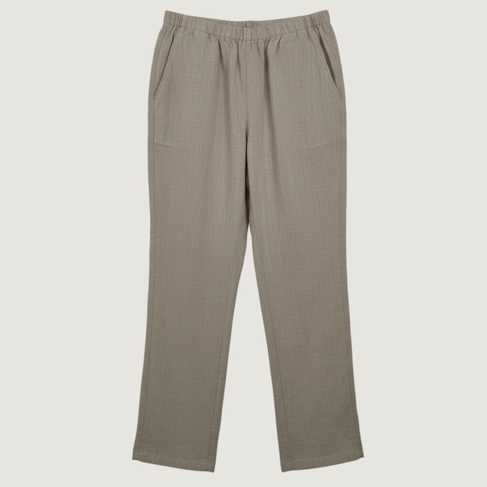 Fridaze Womens Beige 100% Linen Elastic Waist Straight Leg Pants Pockets